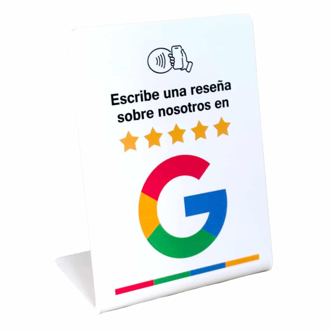 Stand acrílico LINKD con NFC para reseñas Google · counter de negocio